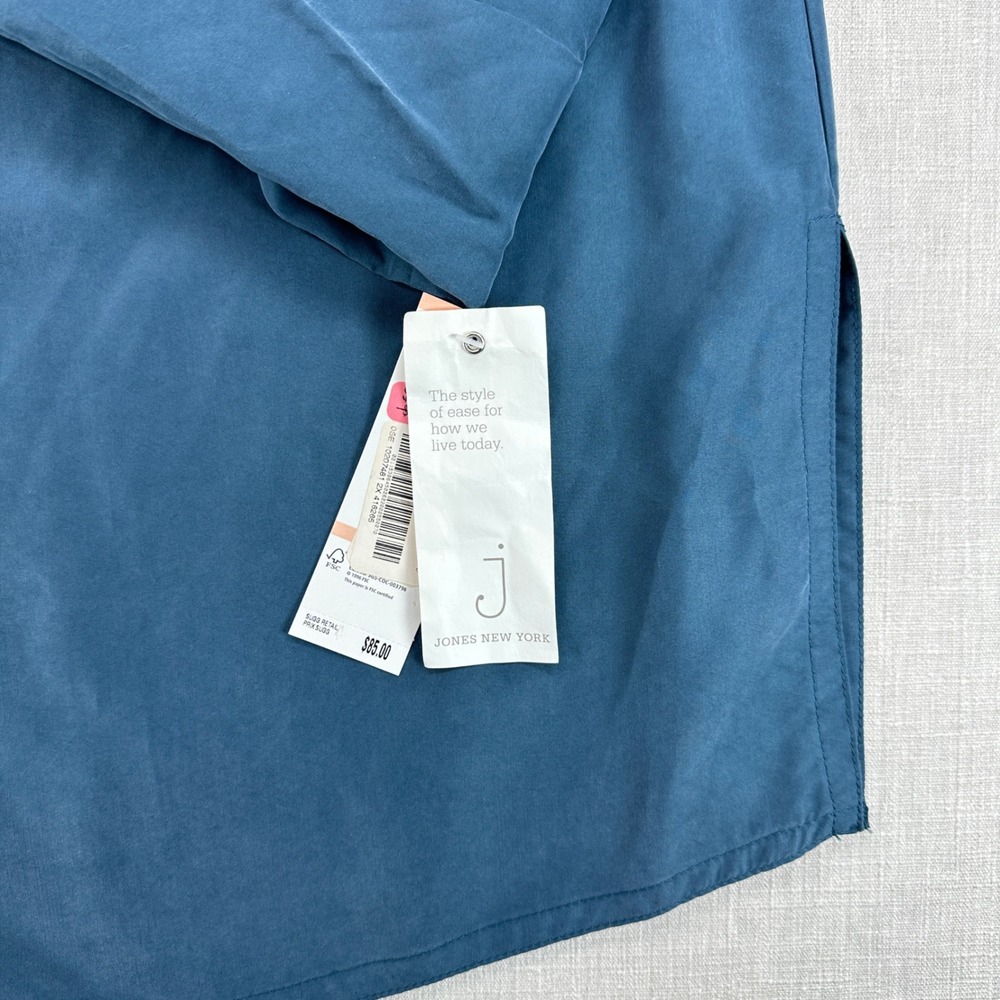 Jones New York Blouse Women 2X Dark Fog Blue Single Button Cuffed Sleeve New - Picture 5 of 8